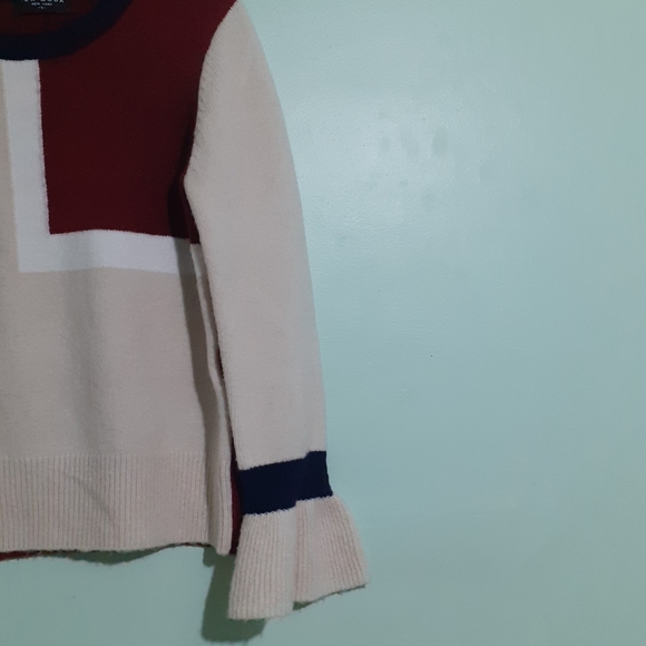 Balloon trumpet-sleeve Boucle patchwork Colorblock Bloggers Sweater Spring/Fall - Picture 3 of 4